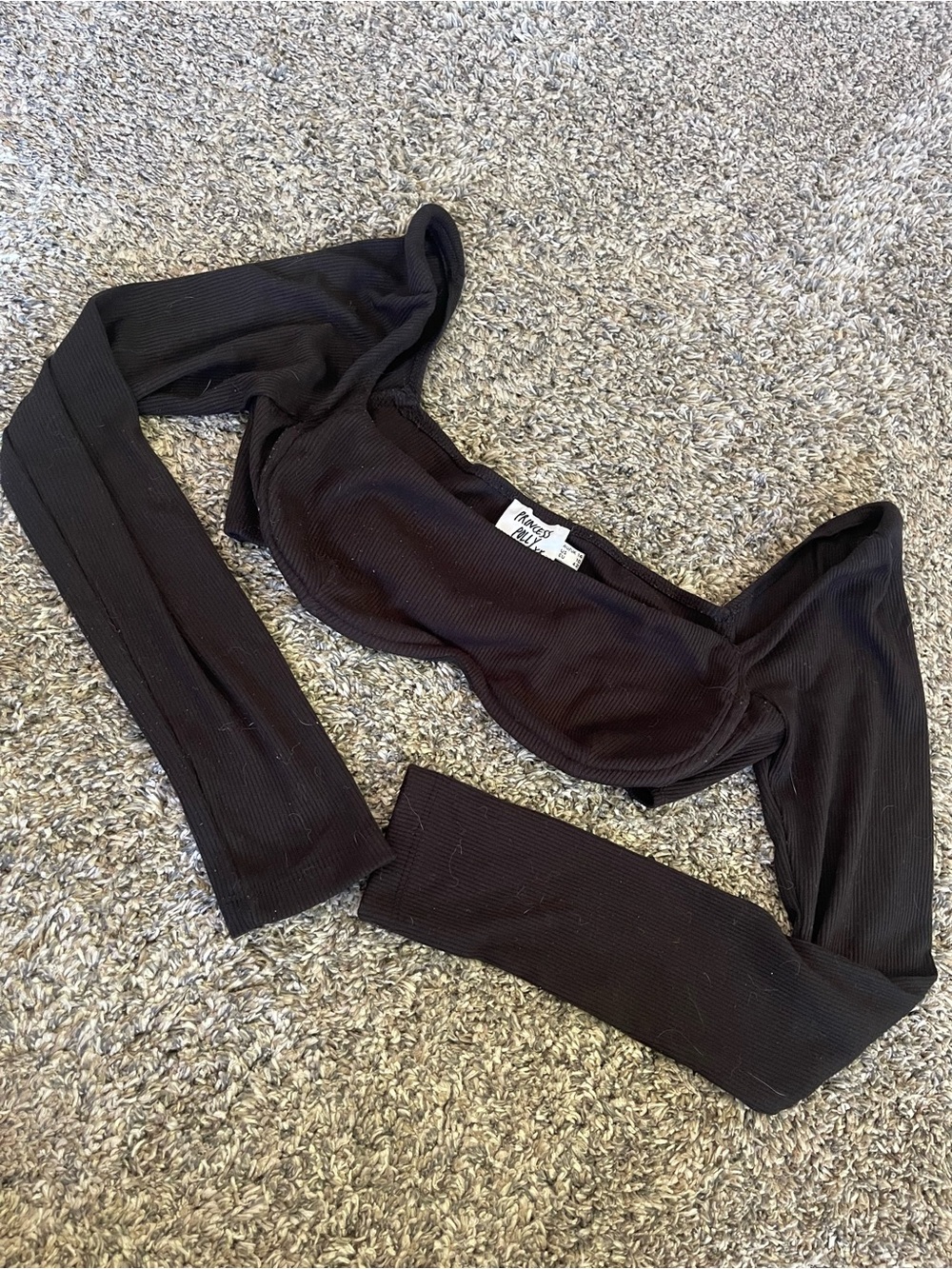 Princess Polly Black Ribbed Long Sleeve Crop